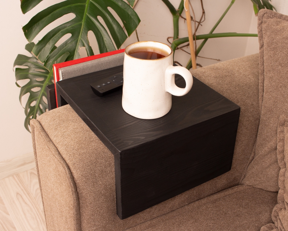 Functional Wood Armrest Table - Black