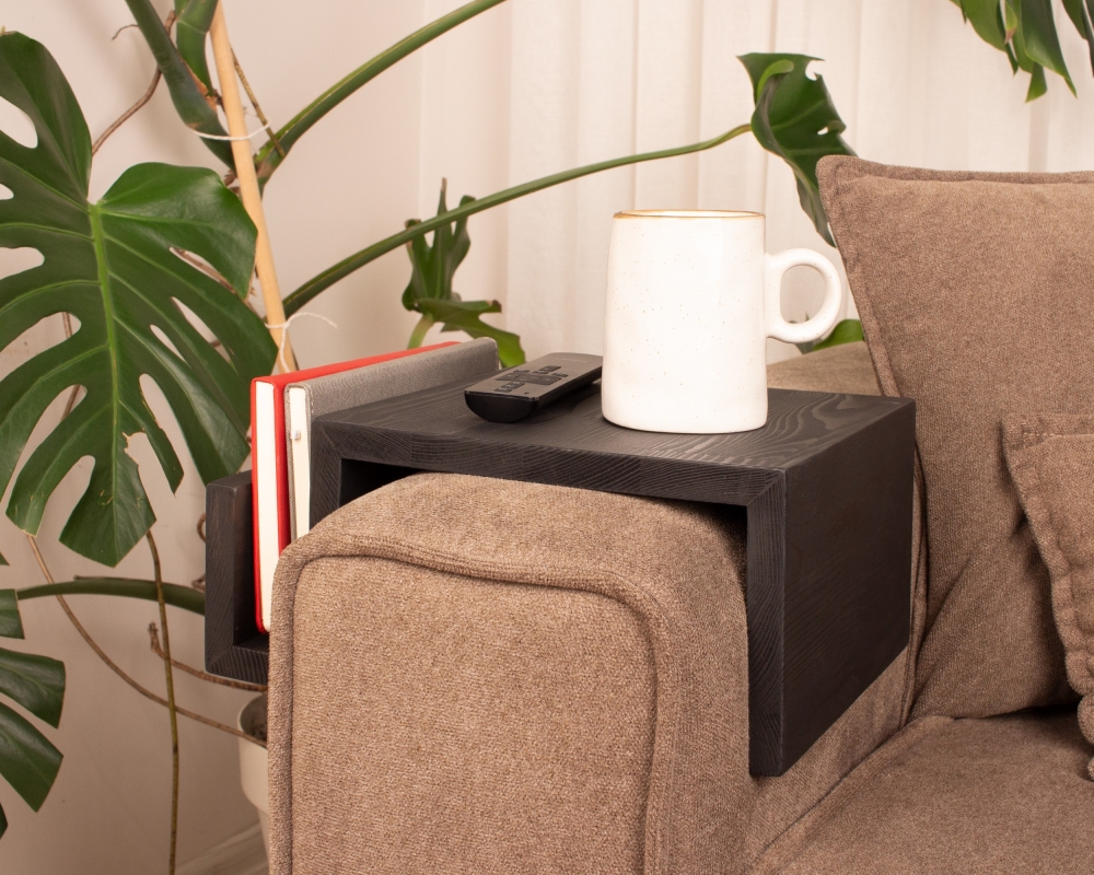 Functional Wood Armrest Table - Black