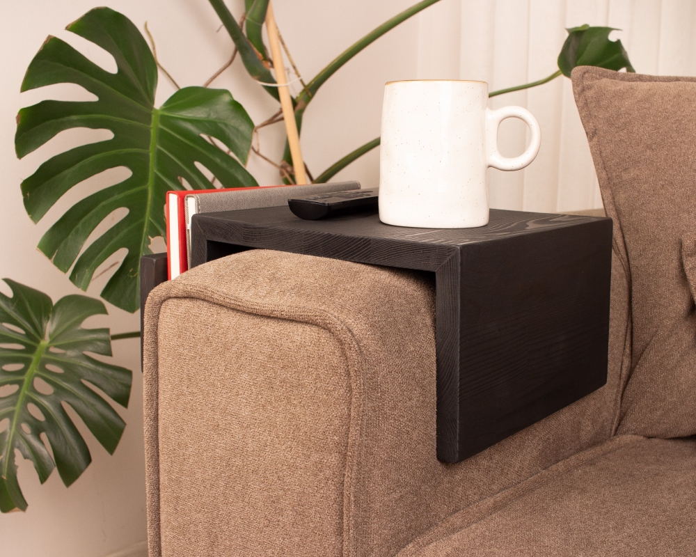 Functional Wood Armrest Table - Black