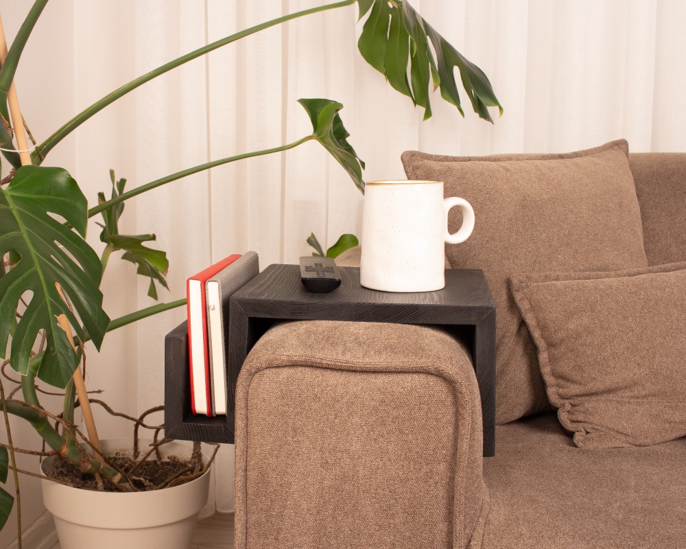 Functional Wood Armrest Table - Black