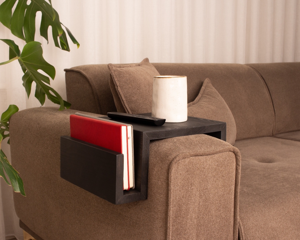 Functional Wood Armrest Table - Black