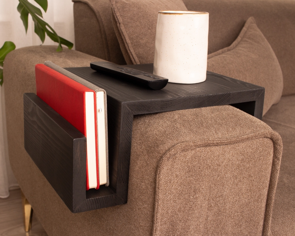 Functional Wood Armrest Table - Black