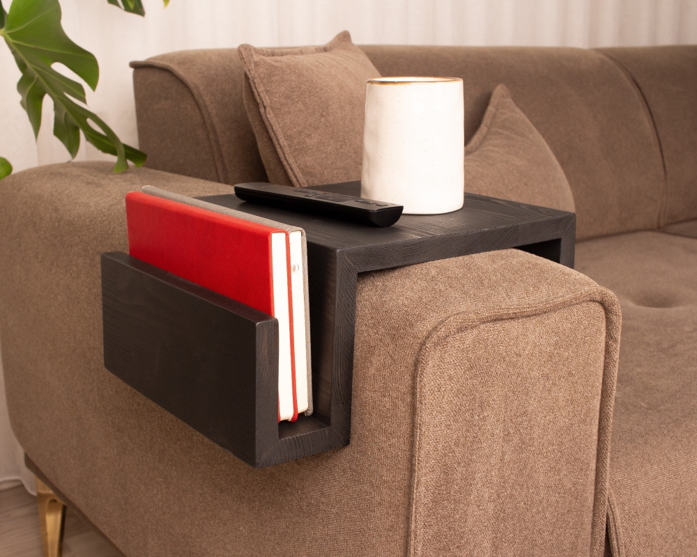 Functional Wood Armrest Table - Black