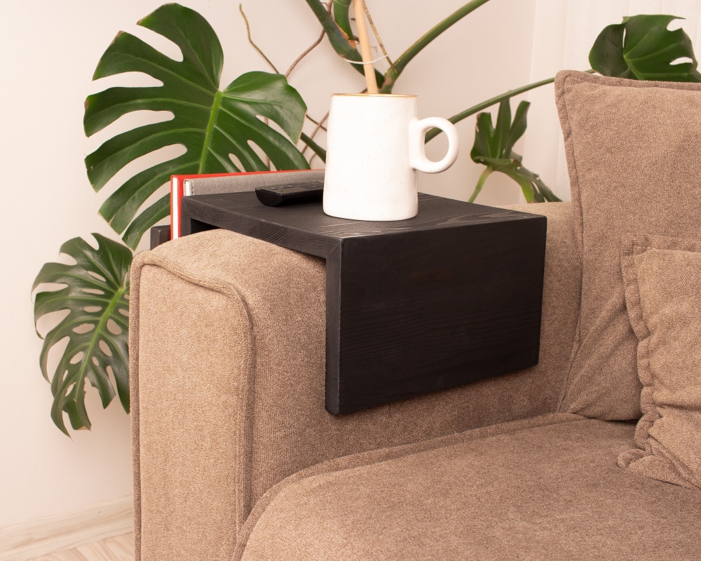 Functional Wood Armrest Table - Black