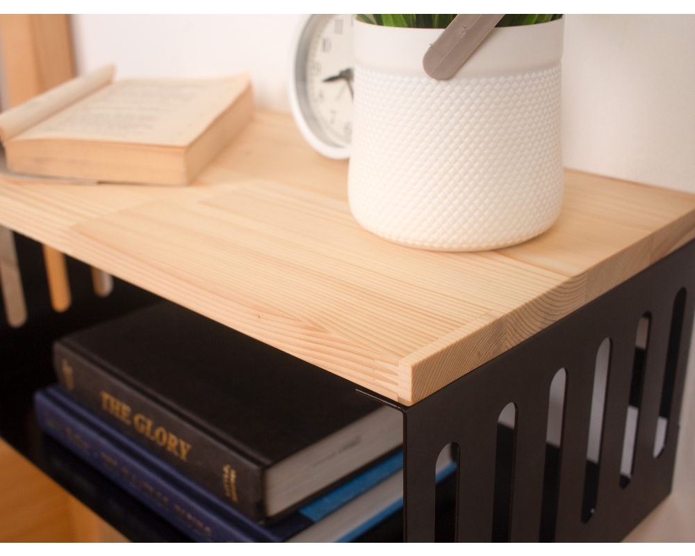 Floating Nightstand with Black Metal Base, Minimalist Bedside Table- Natural 